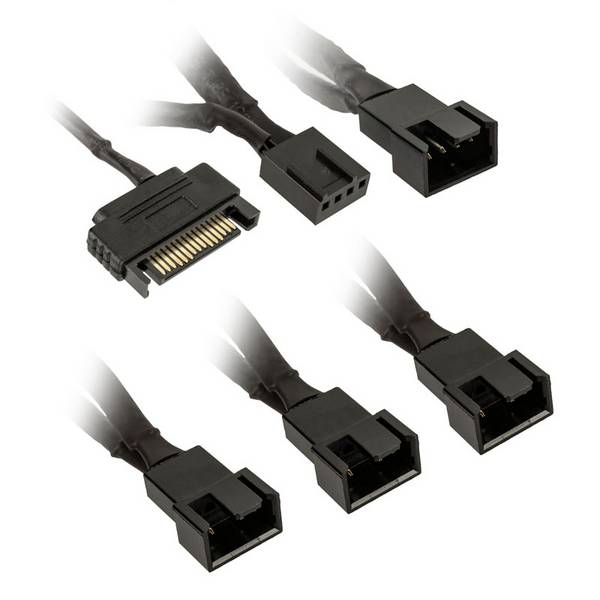 PC-Lüfter Y-Kabel [1x PC-Lüfter Stecker 4pol. - 4x PC-Lüfter Buchse 4pol., PC-Lüfter Buchse 3pol.] 35 cm Schwarz Kolink