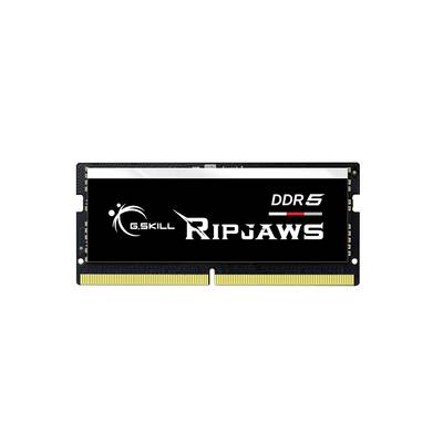Ein RAM-Modul von G.Skill mit der Aufschrift 'Ripjaws DDR5', schwarzes Design mit goldenen Kontaktflächen unten.