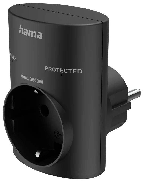 hama 00223322 Steckdosenadapter, Schutzkontakt, Überspannungsschutz, Netzspannung, Schw.