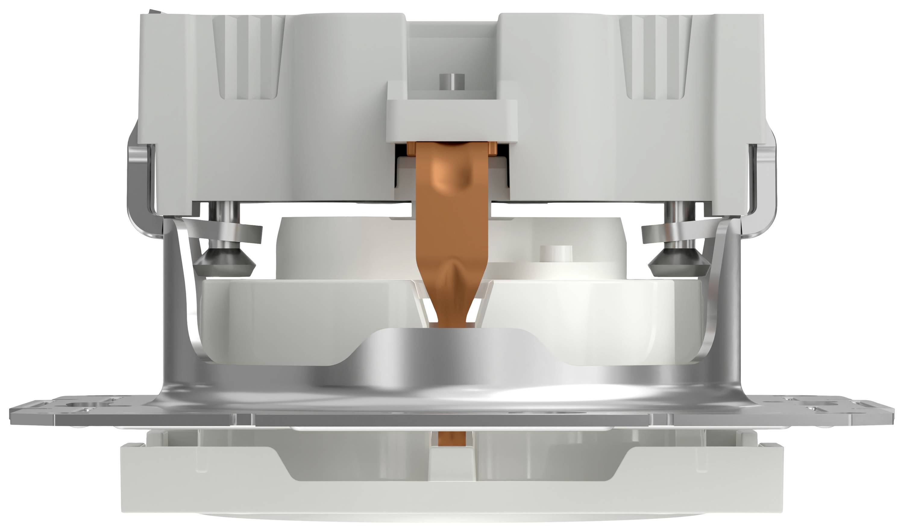 Querschnitt einer Deckenleuchte zeigt die internen Komponenten und deren Anordnung für optimale Lichtstreuung und Montage.