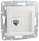 Weißer Netzwerkanschluss von Schneider Electric, montiert auf quadratischer Metallplatte.