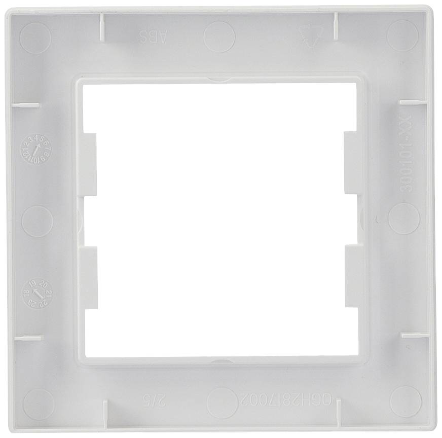 Ein weißer, quadratischer Plastikrahmen mit einer großen zentralen Aussparung.