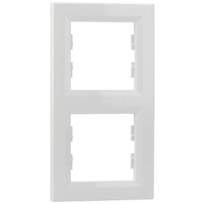 Zweifachrahmen für Lichtschalter, weiß, vertikal ausgerichtet, zum Einbau in die Wand. Geeignet für zwei Schalter oder Steckdosen.