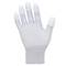 Ein weißer Arbeitshandschuh aus Stoff mit fünf Fingern, ausgelegt zum Schutz der Hände bei manuellen Tätigkeiten.