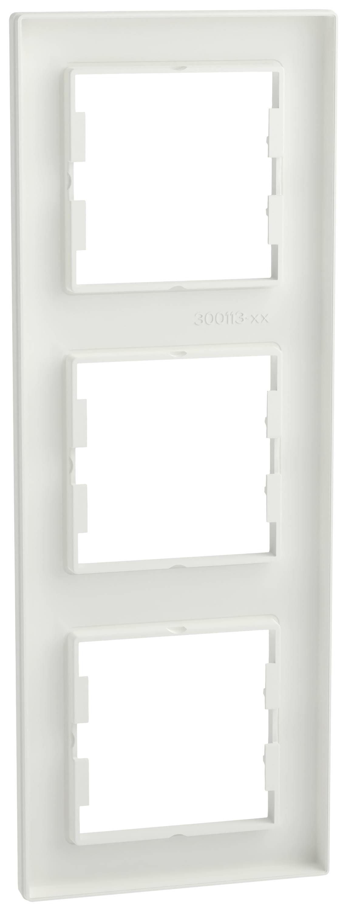 Dreifaches, weißes Kunststoffrahmenmodul für Wandschalter oder Steckdosen.