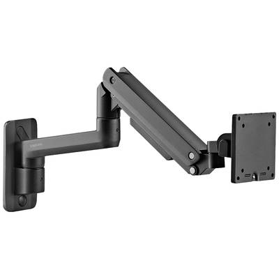 Schwarzer, verstellbarer Monitorarm aus Metall zur Wandmontage, mit Gelenken für flexible Bildschirmpositionierung.