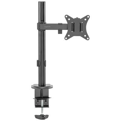 Ein schwarzer Monitorhalter mit Klemme zur Befestigung an einem Tisch. Der Arm ist höhenverstellbar und für VESA-kompatible Monitore geeignet.
