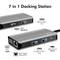 '7 in 1 Docking Station': Zwei Geräte mit HDMI, VGA, RJ45 Gigabit Ethernet, 2x USB 3.2 Gen 1, USB-C 3.0 und USB-C PD 3.0 Anschlüssen.