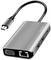 Ein USB-C-Multiport-Adapter mit VGA-, Ethernet- und USB-Anschlüssen, geeignet für die Verbindung mehrerer Geräte an einen Laptop.