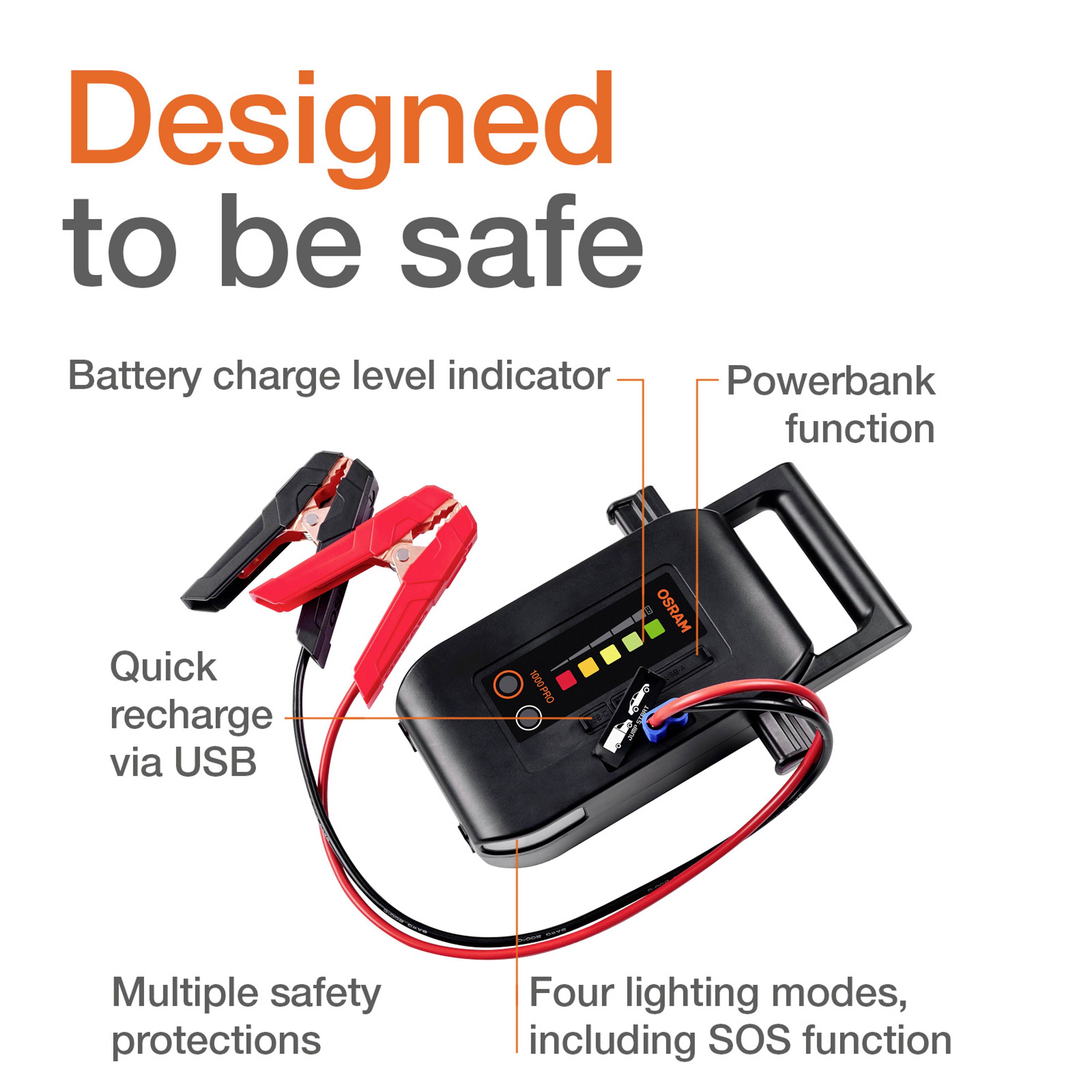 Osram Automotive Schnellstartsystem BATTERYstart PRO 1000 OEBSPL1000 Starthilfestrom (12 V)=1000 A USB-Steckdose 2x-32