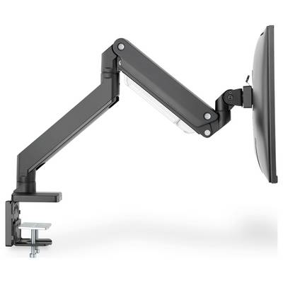 Schwenkbarer Monitorarm, seitlich gezeigt, mit Klemme zur Befestigung an einem Tisch. Geeignet zur flexiblen Einstellung der Bildschirmposition.