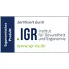 'Zertifiziert durch IGR – Institut für Gesundheit und Ergonomie', mit Link zu www.igr-ev.de. Enthält Hinweis auf ergonomisches Produkt.