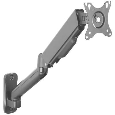 Schwarzer, verstellbarer Monitorarm mit Wandbefestigung für flexible Bildschirmpositionierung. Geeignet für VESA-kompatible Monitore.