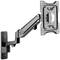 Schwarzer, verstellbarer Monitorarm aus Metall, an einer Wandhalterung montiert. Geeignet für das Anbringen eines Flachbildschirms.
