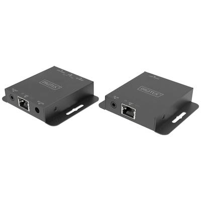 Zwei schwarze Netzwerkadapter mit Ethernet- und Netzanschlüssen, jeweils mit Beschriftung 'Digitus' auf der Oberseite.
