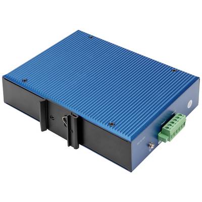Blaues, rechteckiges Gerät mit gerippter Oberfläche und mehreren Anschlussmöglichkeiten, vermutlich ein elektronischer Bauteil.