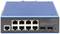 Der industrielle 8+2-Port-L2-verwaltete Gigabit-Ethernet-Switch von Digitus mit blauer Metallabdeckung, zehn Ethernet-Anschlüssen und Reset-Taste.