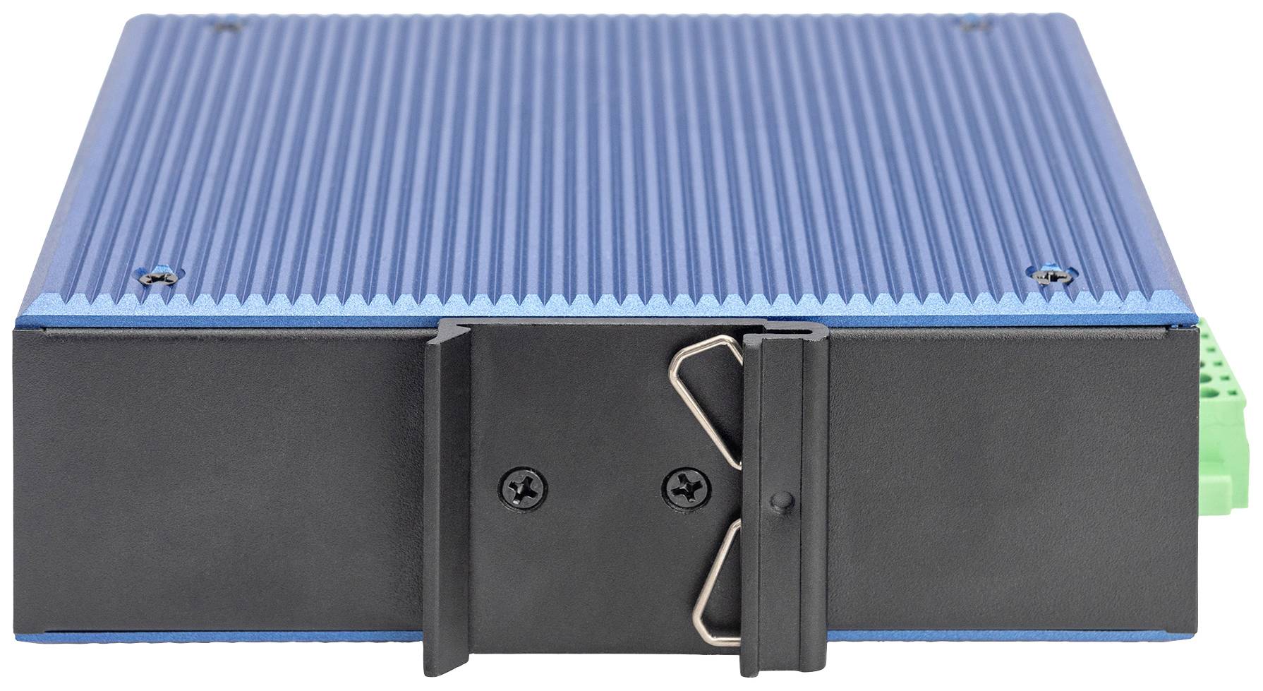 Das Bild zeigt ein rechteckiges elektronisches Gerät mit einem blauen, gerippten Gehäuse und schwarzen Verschlussklammern an der Vorderseite.