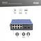 'Industrieller 8+2-Port Fast Ethernet PoE Switch. Enthält RJ45-Ports, Statusanzeigen und SFP-Anschlüsse. Bietet Plug-and-Play, Blitzschutz und PoE.'