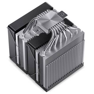 Ein CPU-Kühler mit mehreren Heatpipes und großen Kühlrippen, ausgelegt für die Ableitung von Wärme von Computerprozessoren.