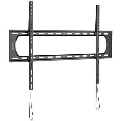 Eine schwarze, flache TV-Wandhalterung mit Einstellungsoptionen zur einfachen Montage an der Wand. Ideal für große Flachbildfernseher.