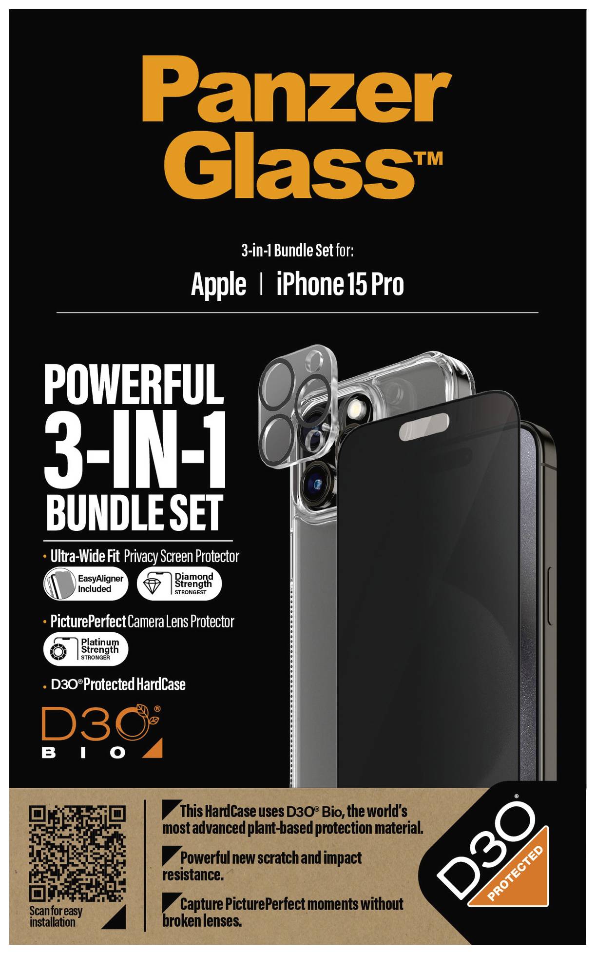 Thumbnail - PanzerGlass 3-in-1-Privacy-Pack Displayschutzfolie mit Blickschutz Apple iPhone 15 Pro 1 St. B1173+P2810