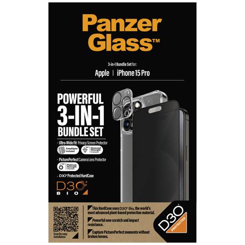 Thumbnail - PanzerGlass 3-in-1-Privacy-Pack Displayschutzfolie mit Blickschutz Apple iPhone 15 Pro 1 St. B1173+P2810