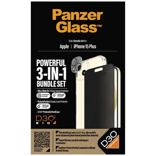 Thumbnail - PanzerGlass 3-in-1-Privacy-Pack Displayschutzfolie mit Blickschutz Apple iPhone 15 Plus 1 St. B1174+P2811