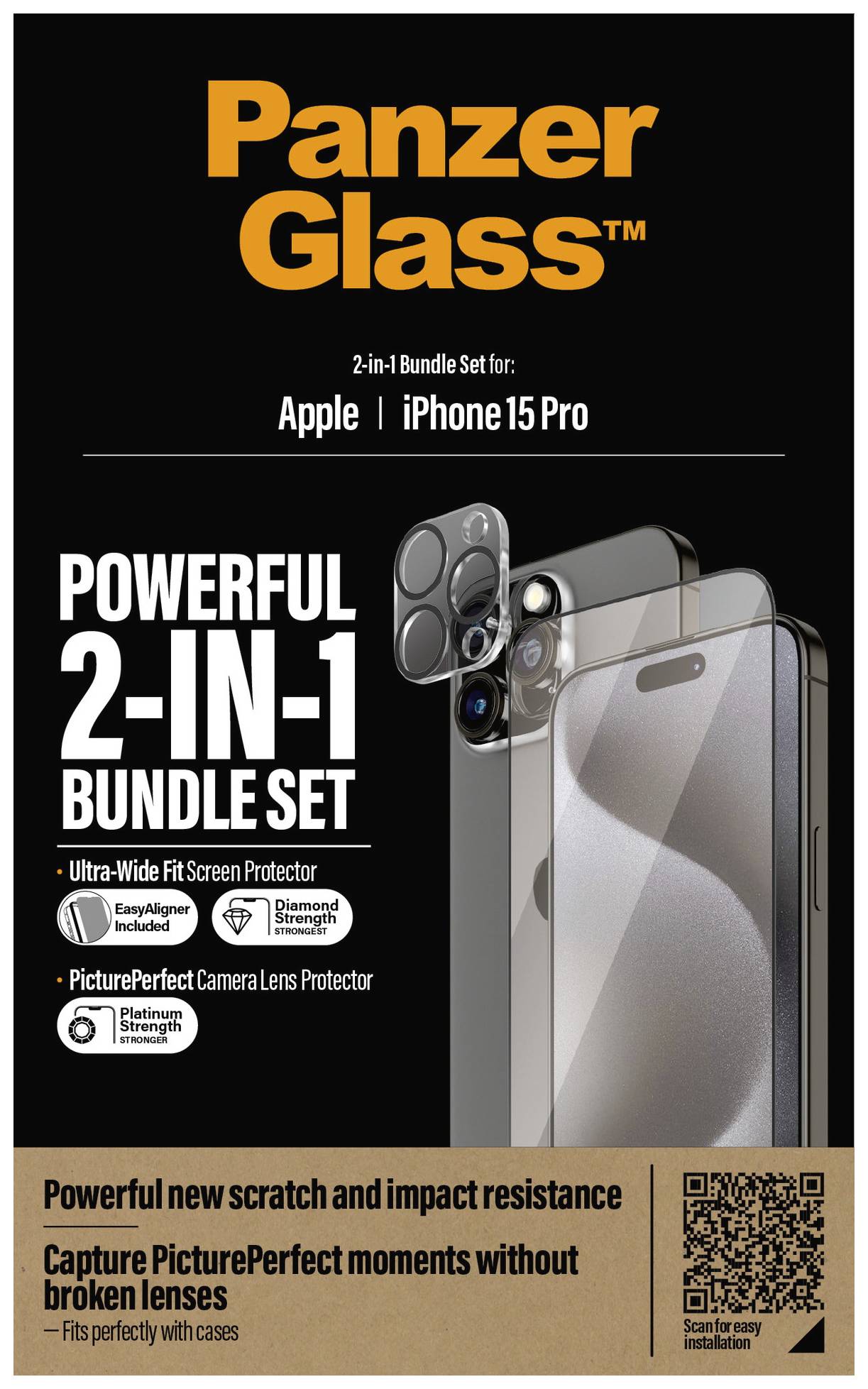 PANZERGLASS 2-in-1-Pack iPhone 15 Pro UWF w. EasyAligner