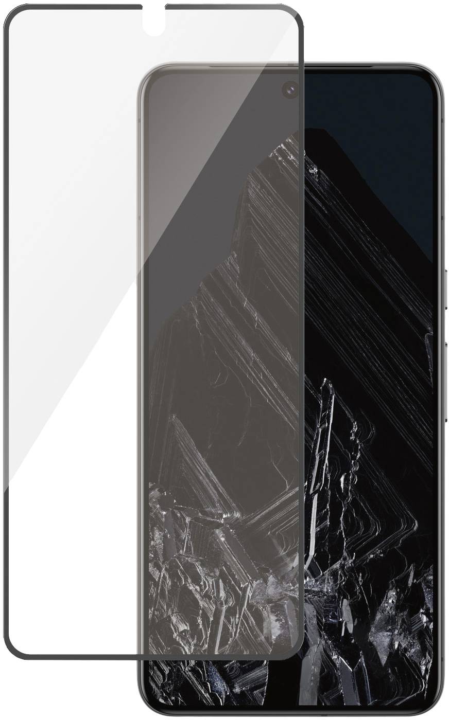 Smartphone mit zerbrochenem Bildschirm und einem neuen Displayschutz daneben.