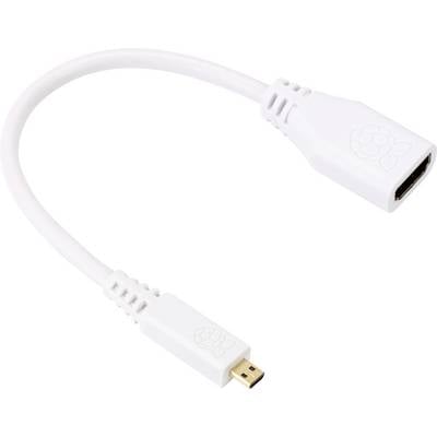 Ein weißes HDMI-Adapterkabel mit einem Micro-HDMI-Stecker auf der einen und einem HDMI-Buchse auf der anderen Seite.