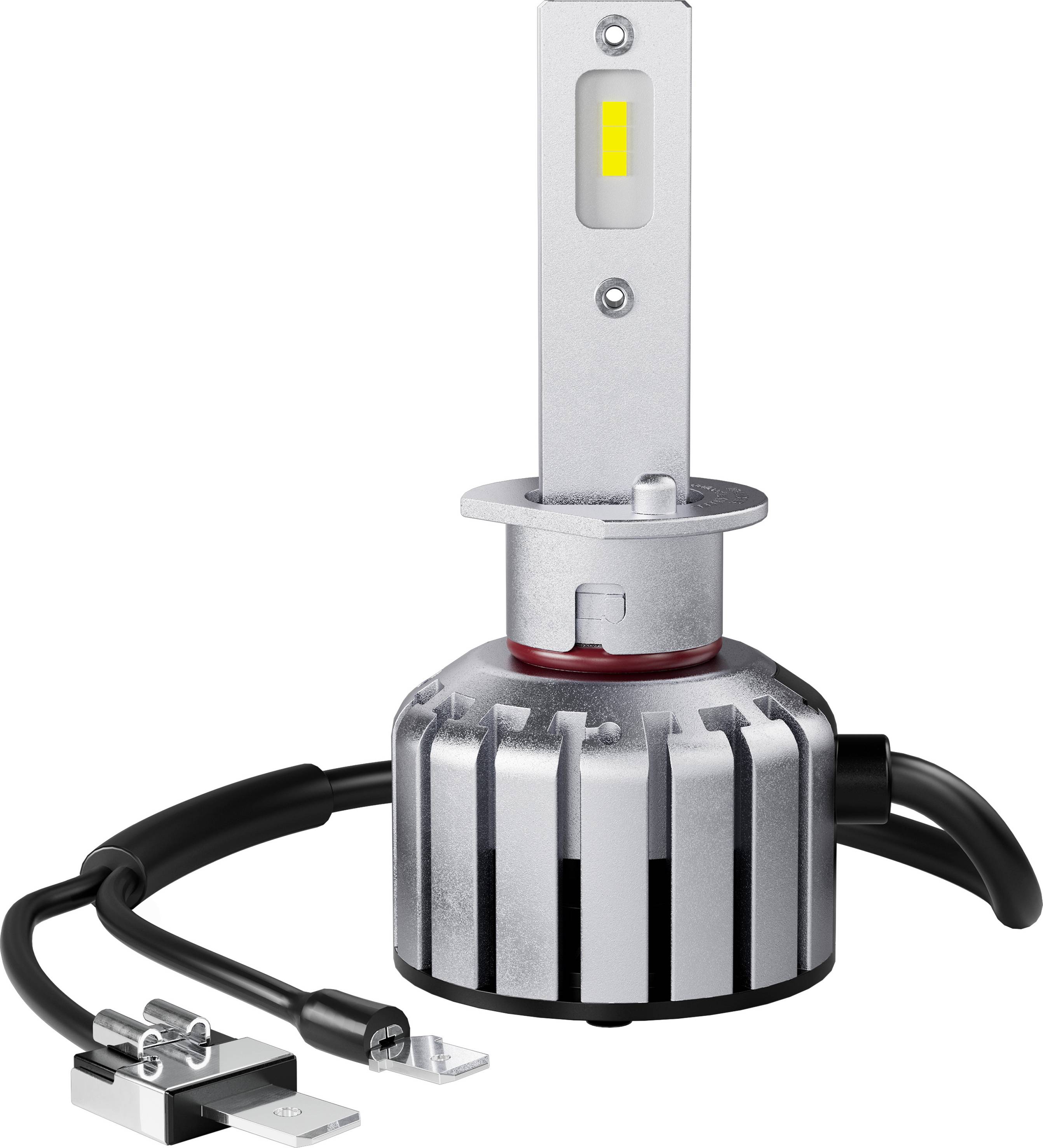 LED-Autolampe mit Kühlkörper und Kabelanschlüssen, geeignet für Fahrzeugbeleuchtung, bietet energieeffiziente Helligkeit.