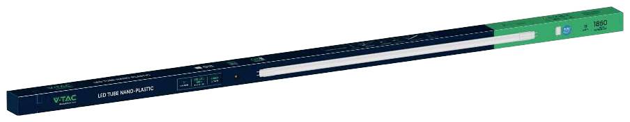 Verpackung einer LED-Lampe von V-TAC, mit Spezifikationen aufgedruckt, erkennbar an blauer und grüner Farbgebung.