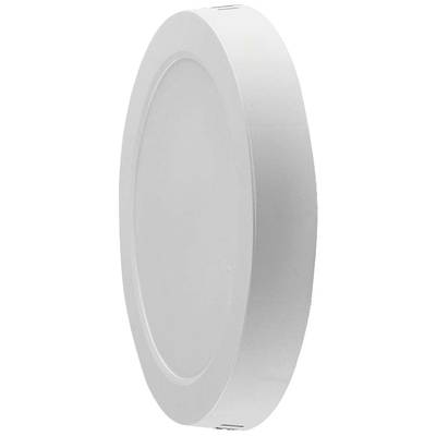 Ein runder, flacher LED-Deckenstrahler mit weißem Gehäuse, zur Deckenmontage in Innenräumen geeignet.