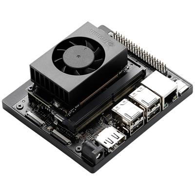 Ein Mini-Computer-Board mit Lüfter, mehreren Ports und Steckanschlüssen auf einer schwarzen Platine. Besonders für Entwickler geeignet.