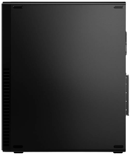 Ein schwarzes Computergehäuse mit minimalistischem Design, geschlossen und von der Seite gezeigt.