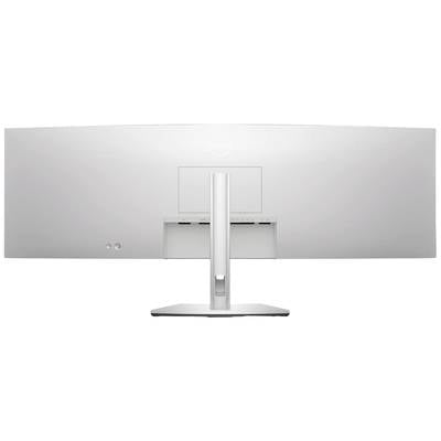 Ein breiter Computermonitor steht auf einem Schreibtisch. Das Design ist schlicht und modern, mit einem schlanken Standfuß.