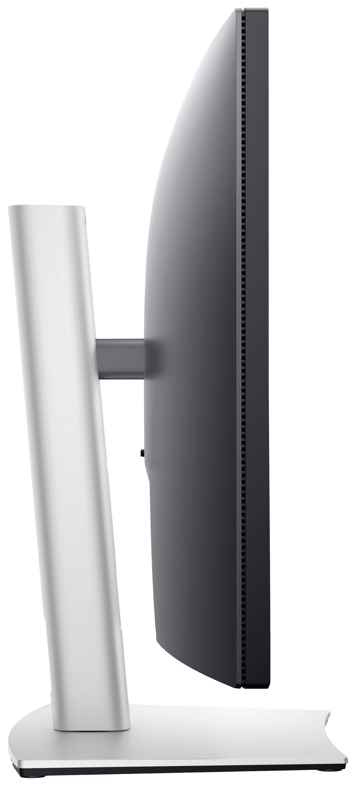 Ein Seitenprofil eines flachen Computerbildschirms mit dünnem Rahmen auf einem stabilen Standfuß.