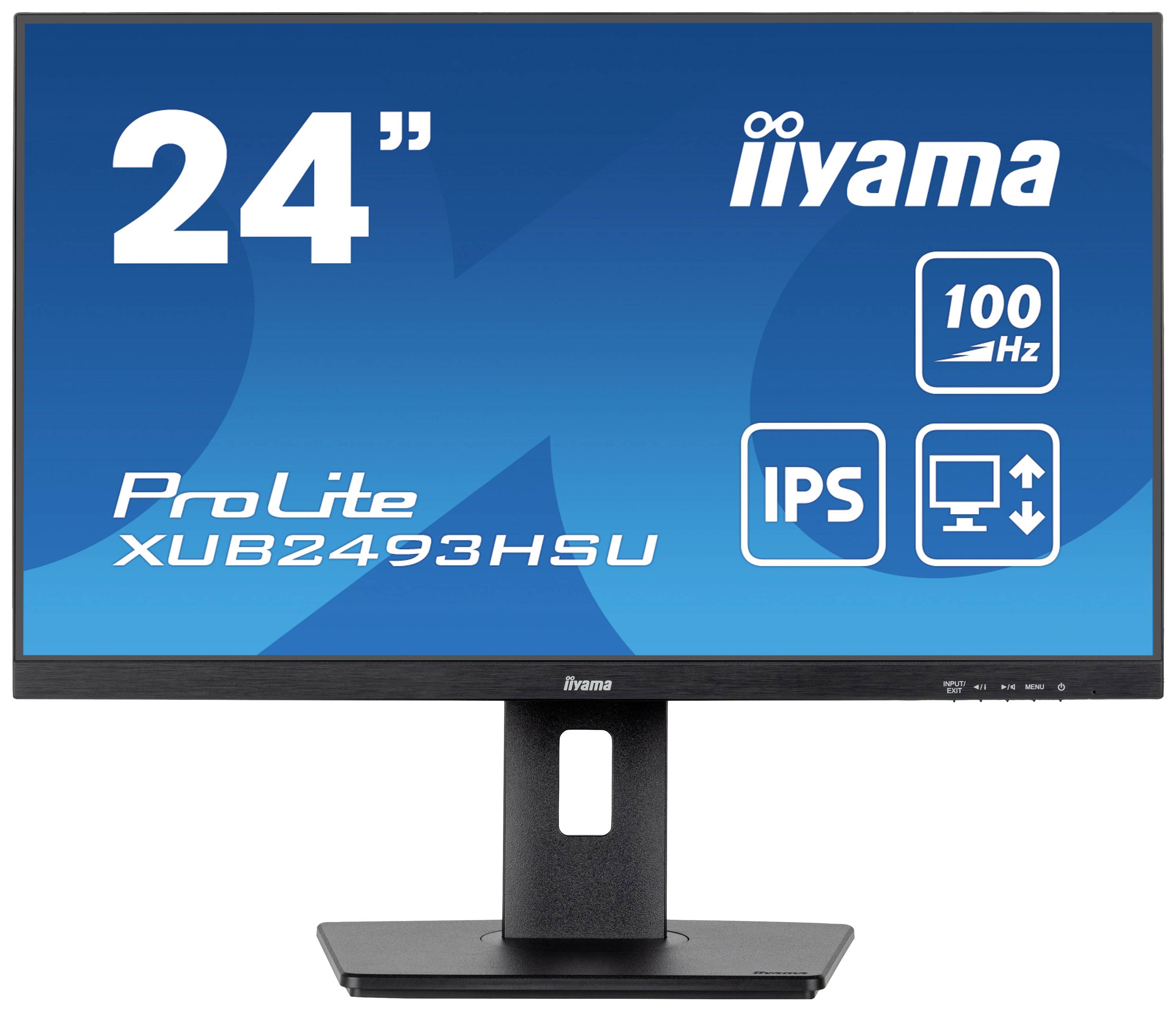 Ein 24-Zoll-Monitor von iiyama mit ProLite XUB2493HSU Modellnummer. Display mit 100 Hz und IPS-Technologie.