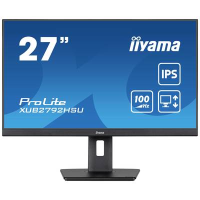 Ein Monitor mit der Aufschrift '27", iiyama, ProLite XUB2792HSU', zeigt Merkmale wie 'IPS' und '100 Hz'.