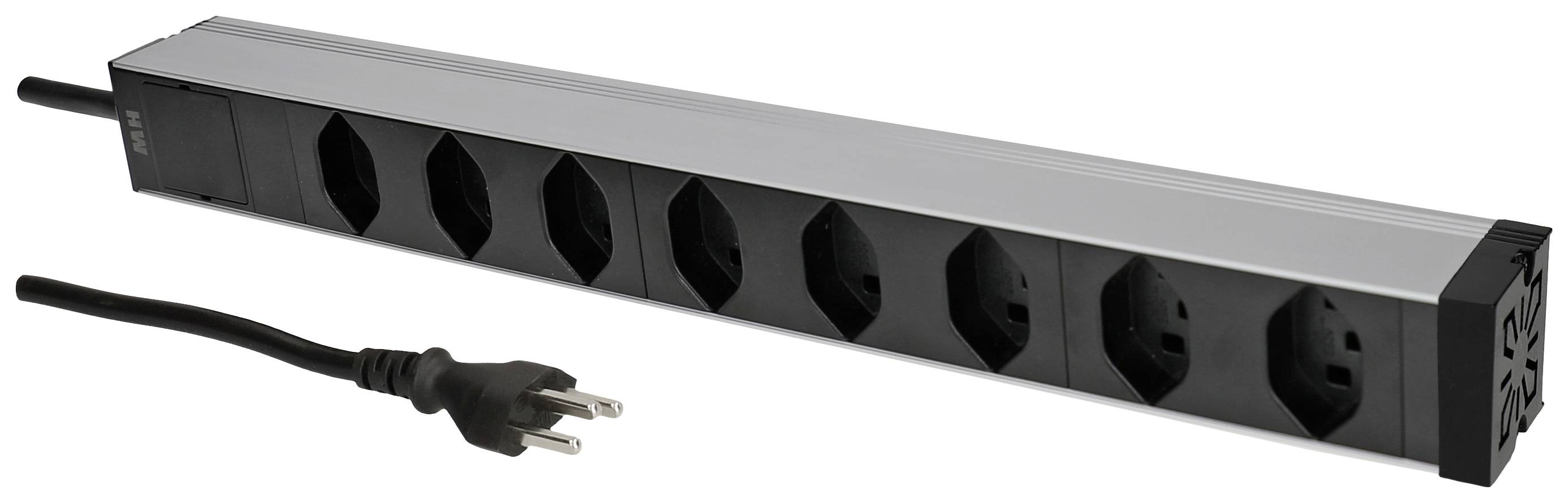 Steckdosenleiste mit acht Steckplätzen und einem Stromkabel, geeignet zum Anschließen mehrerer elektrischer Geräte.