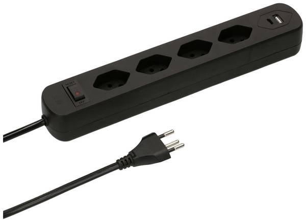 Max Hauri 165434 Steckdosenleiste mit Schalter  Schwarz CH-Stecker 1 St.
