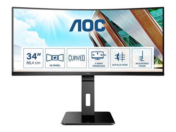 AOC CU34P2A LED-Monitor  EEK G (A - G) 86.4 cm (34 Zoll) 3440 x 1440 Pixel 21:9 1 ms HDMI®, DisplayPort, USB-A (USB 3.2 Gen 1), Kopfhörer (3.5 mm Klinke), Audio-Line-in VA LED