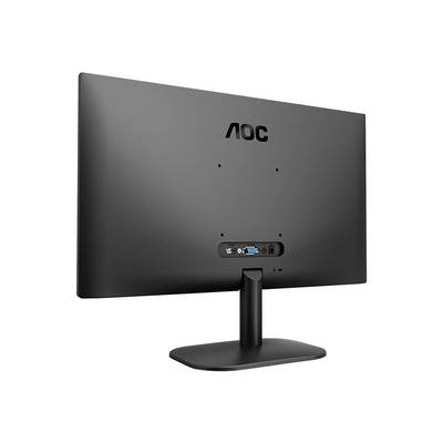 Rückansicht eines schwarzen AOC-Monitors, zeigt den Standfuß und Anschlussbereich. Keine sichtbaren Bildschirminhalte.