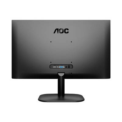Rückseite eines AOC-Monitors mit HDMI- und VGA-Anschlüssen, montiert auf einem Standfuß.