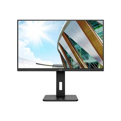 Ein Computerbildschirm zeigt ein modernes Gebäude mit Glasfassade unter klarem, sonnigem Himmel.