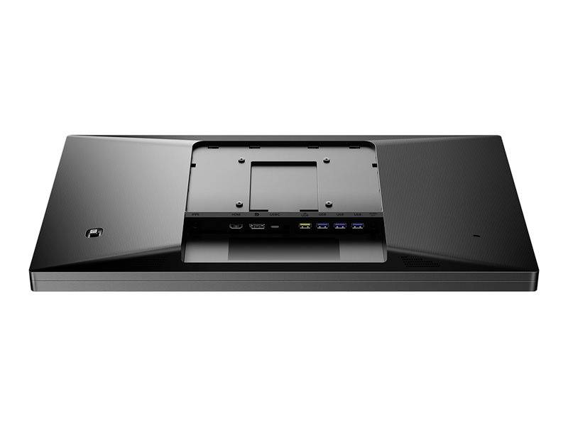 'Unterseite eines Computermonitors mit mehreren USB-Ports und einem HDMI-Anschluss, rechteckige Form, klar erkennbares Design.'