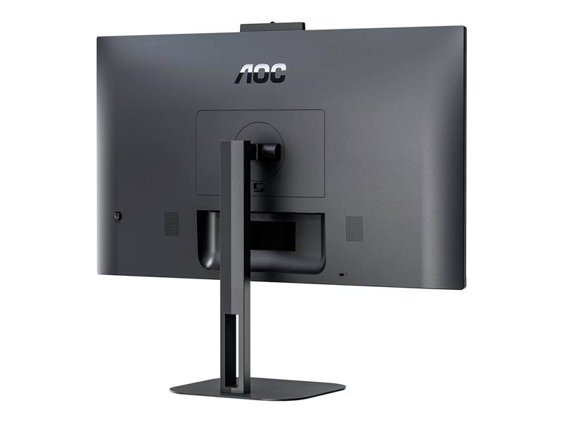 Ein Monitor von hinten gezeigt, mit einem Standfuß. Oben ist die Marke AOC sichtbar.