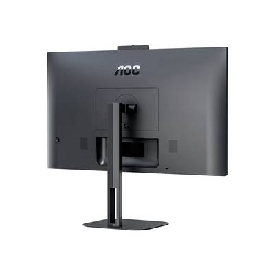Ein Monitor von hinten gezeigt, mit einem Standfuß. Oben ist die Marke AOC sichtbar.
