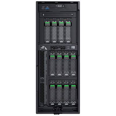 Ein Server-Rack mit mehreren Festplatteneinschüben, Leuchtdioden und Anschlüssen auf der Vorderseite, bereit für Datenspeicherung und -verarbeitung.